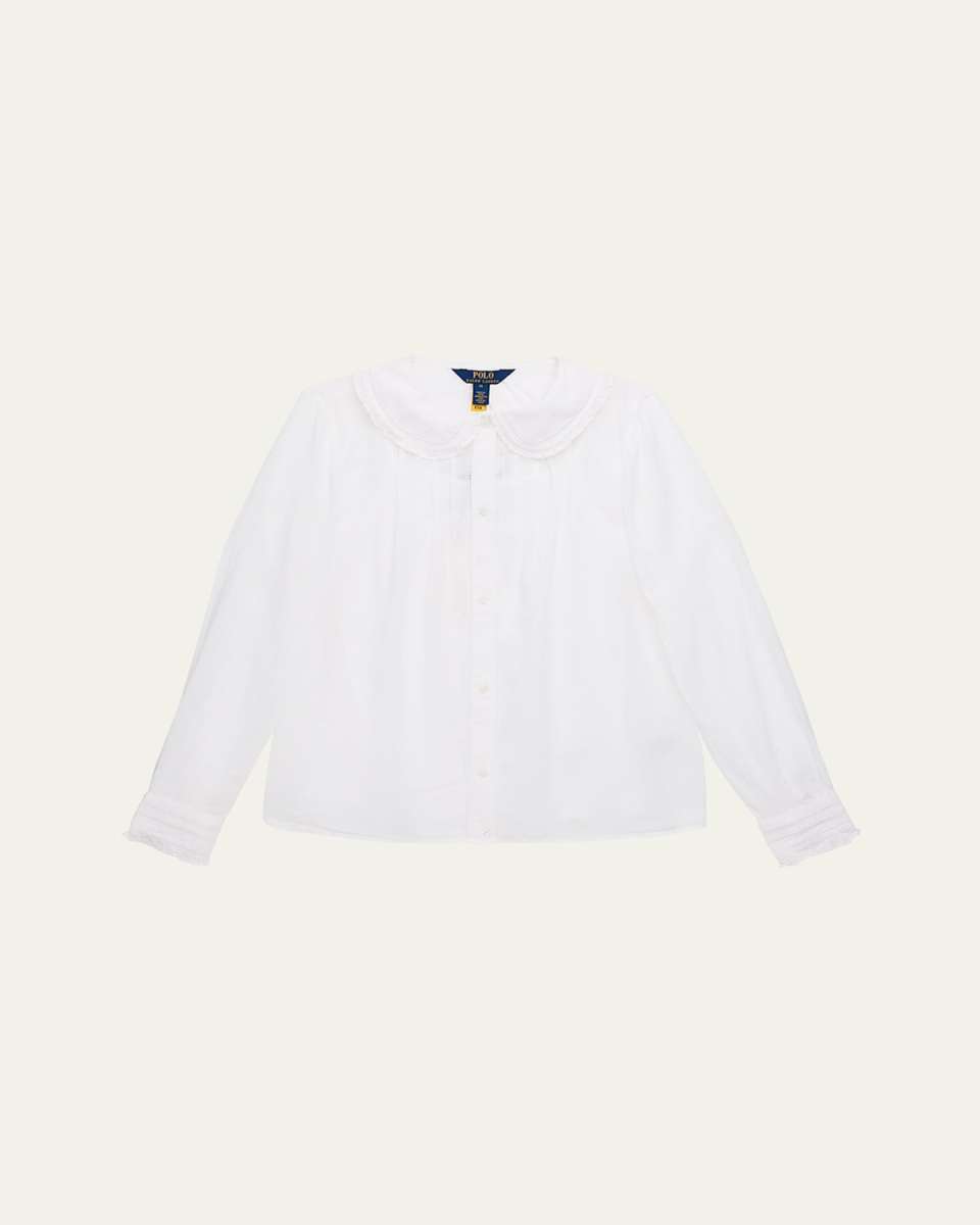 Girl's Ruffled Cotton Voile Top, Size 7-16